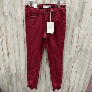 NWT Cello Red Skinny Jeans Shark Bite Frayed Hem